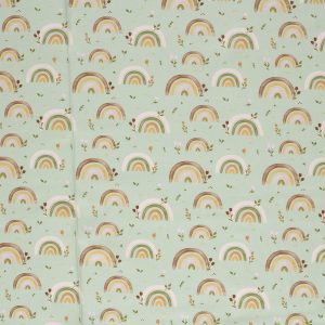 Algodón estampado arcoiris fondo verde · detalle 2