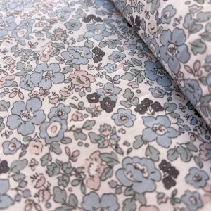 Algodón estampado · flores azul empolvado