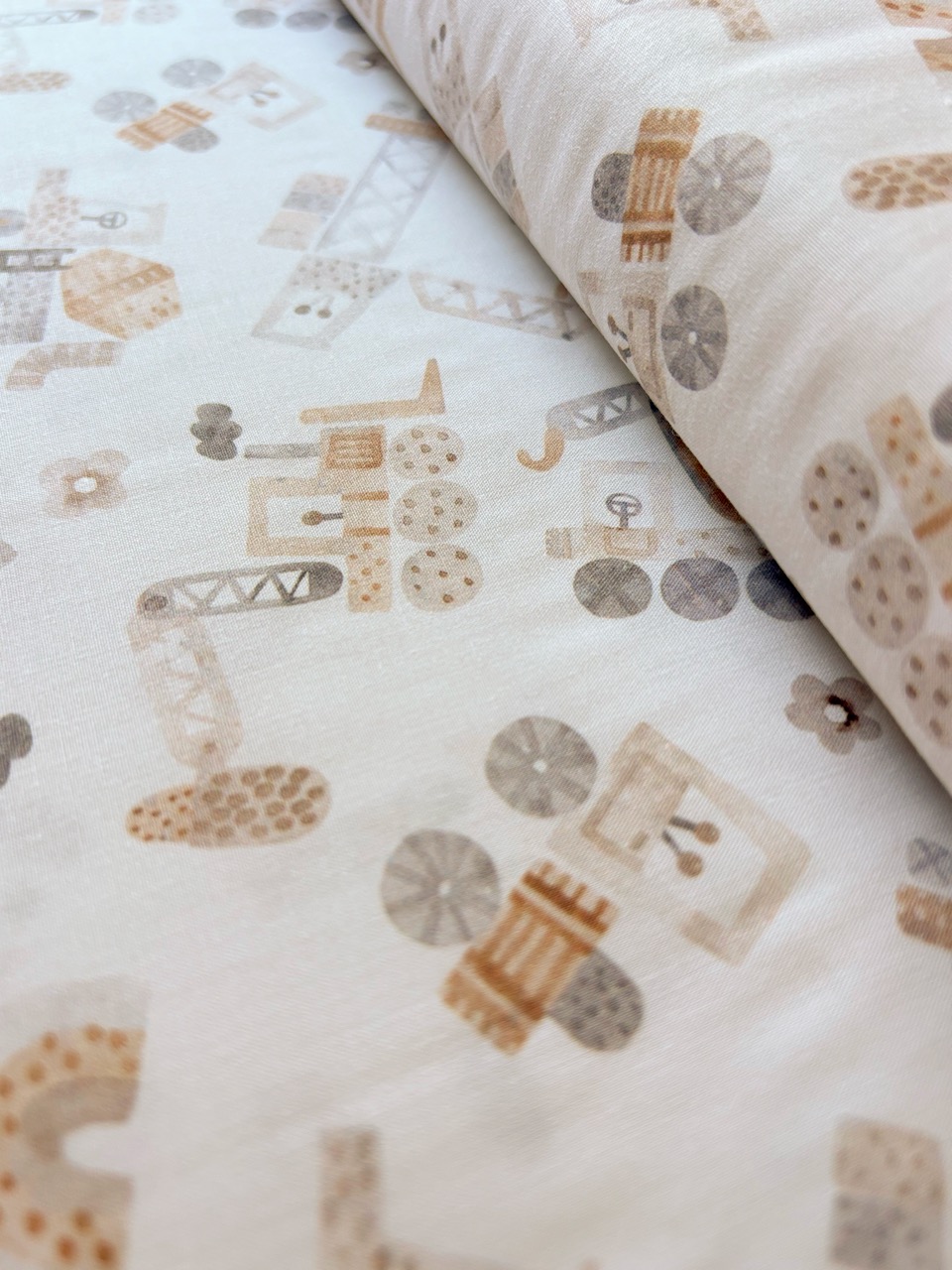 Algodón estampado · vehículos de obra