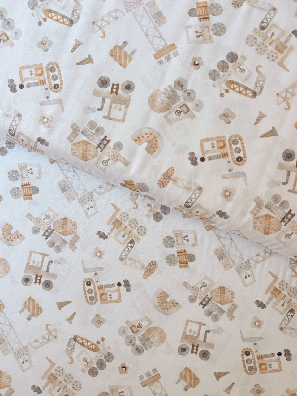 Algodón estampado · vehículos de obra · detalle 2