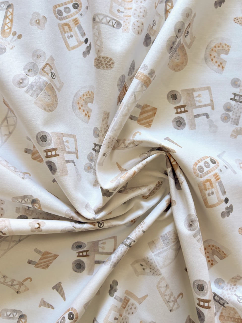 Algodón estampado · vehículos de obra · detalle 3