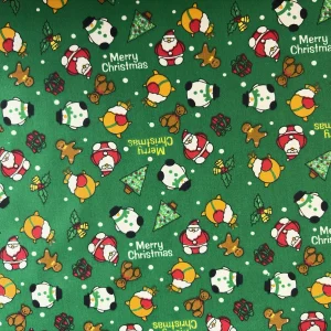 Algodón estampado navideño sobre fondo verde