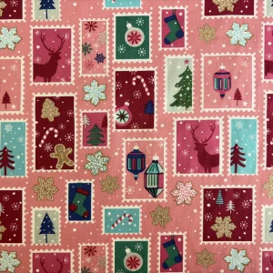 Algodón estampado con postales navideñas