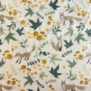 Algodón estampado con zorros y hojas